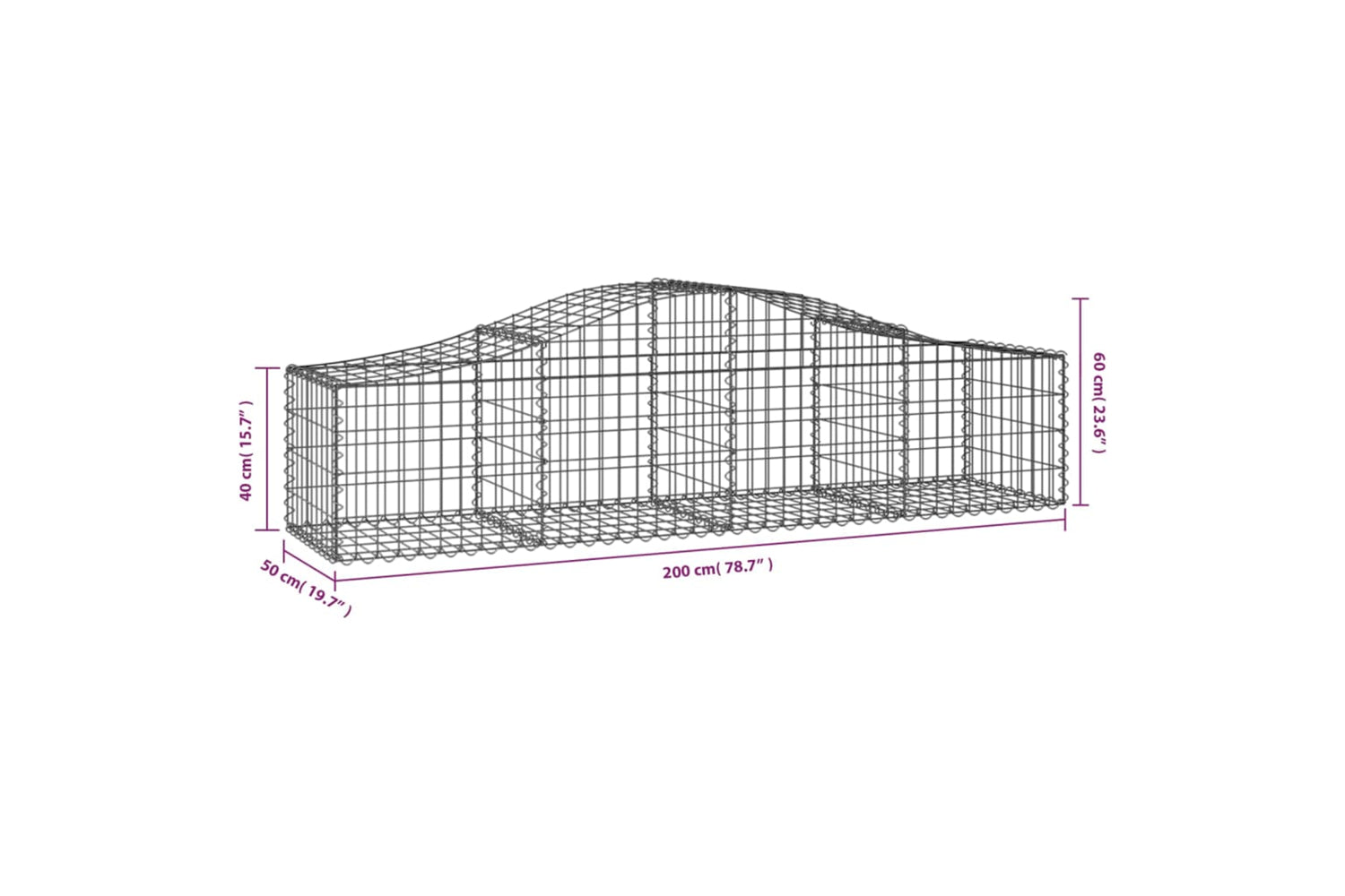 vidaXL 3145578 Arched Gabion Baskets 3 Pcs 200x50x40/60cm Galvanised Iron-5