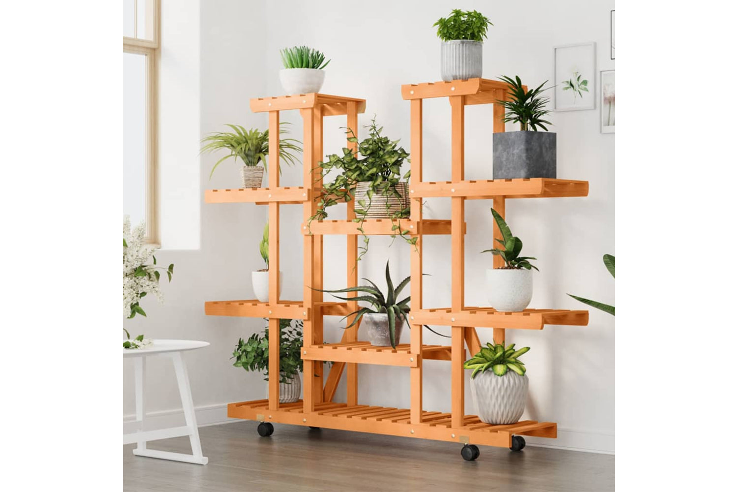 vidaXL 362860 Flower Stand With Wheels 110x25x115cm Solid Wood Fir-2