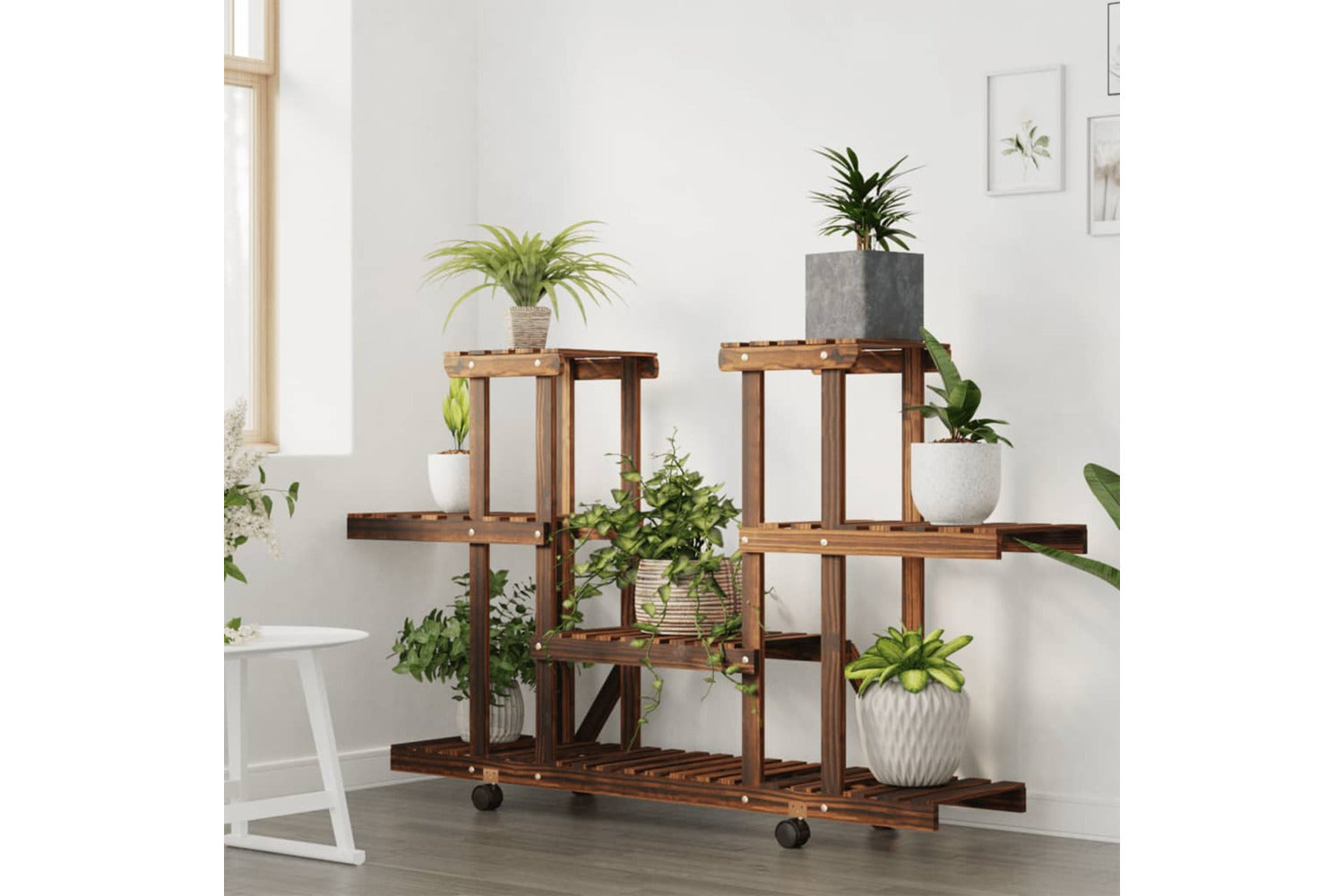 vidaXL 362855 Flower Stand With Wheels 110x25x78cm Solid Wood Fir-2