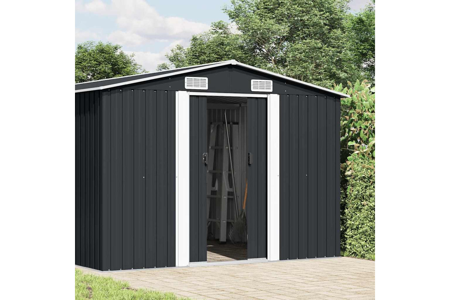 vidaXL 143346 Garden Shed 257x392x181cm Metal Anthracite-2