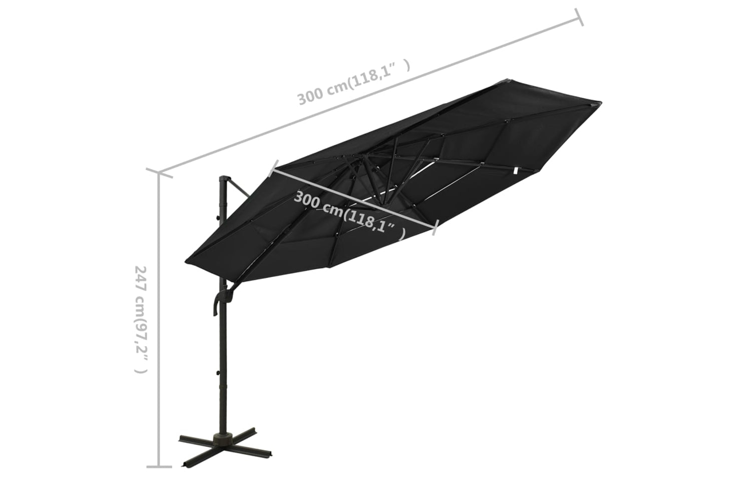 Vidaxl 313834 4-tier Parasol With Aluminium Pole Black 3x3 M-8