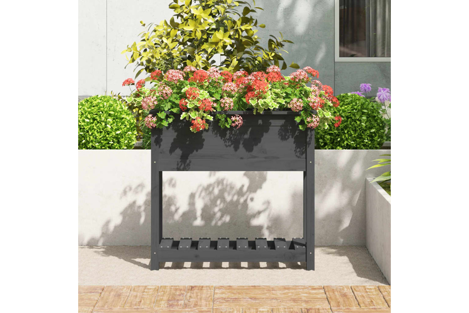 vidaXL 823761 Planter With Shelf Grey 82.5x34.5x81cm Solid Wood Pine-2