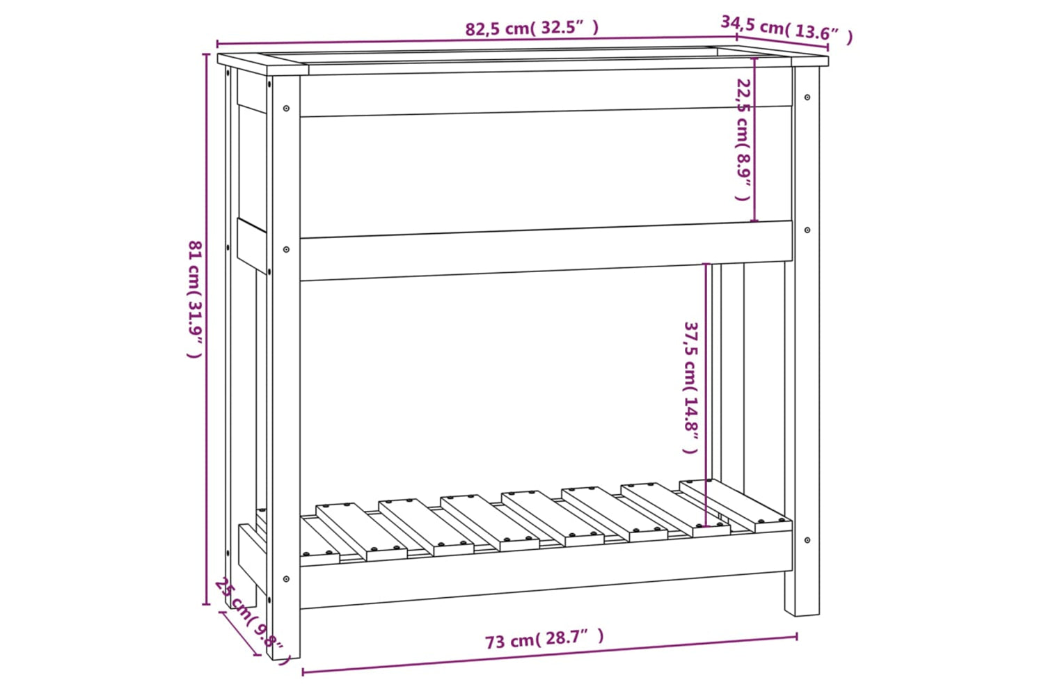 vidaXL 823761 Planter With Shelf Grey 82.5x34.5x81cm Solid Wood Pine-7