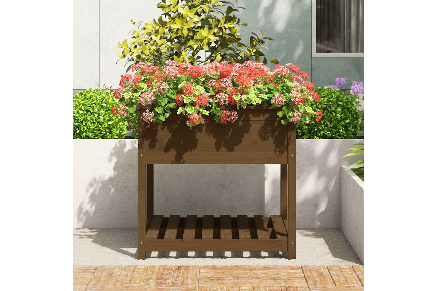 vidaXL 823797 Planter With Shelf Honey Brown 82.5x82.5x81cm Solid Wood Pine-2