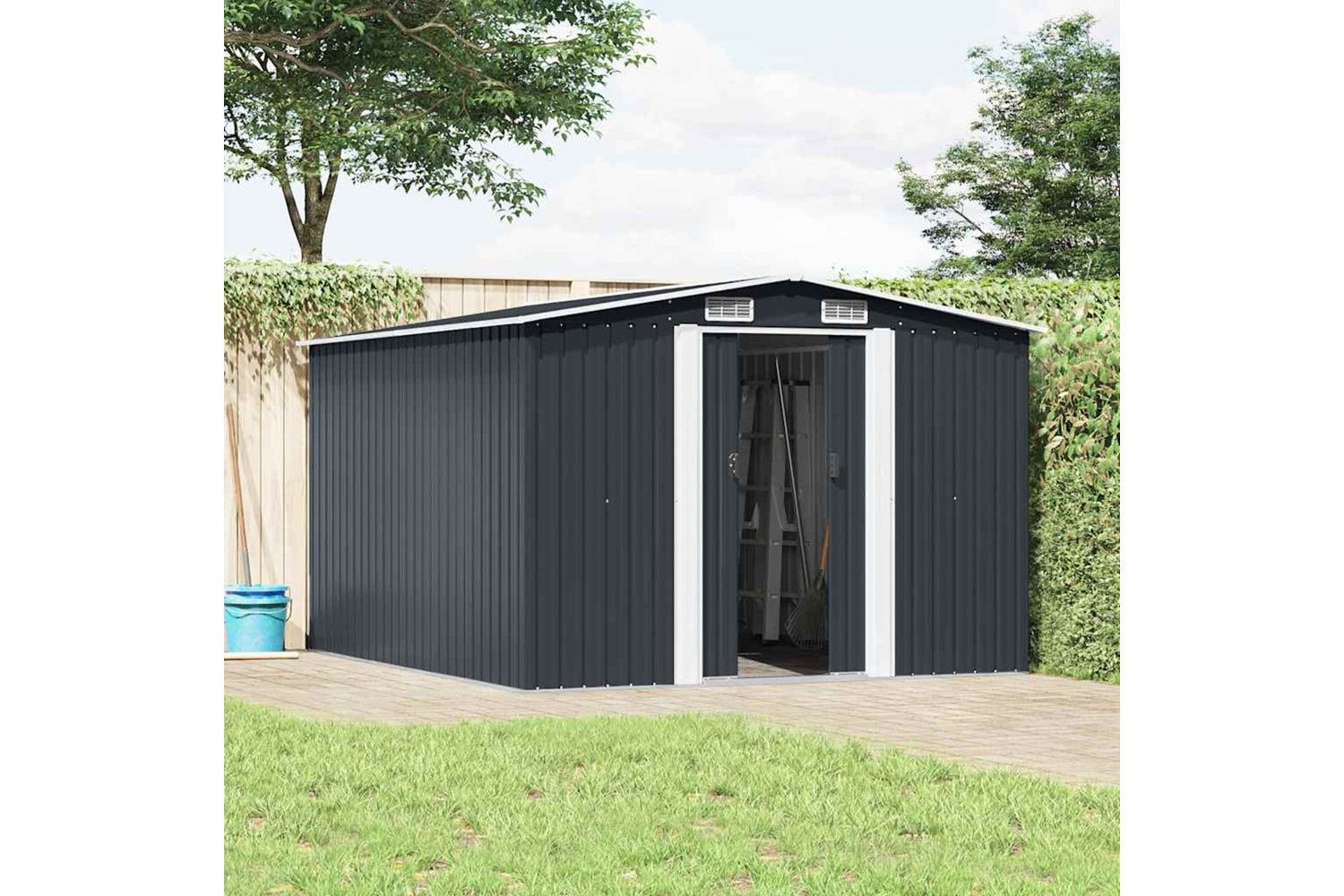 vidaXL 143342 Garden Shed 257x298x178cm Metal Anthracite-2