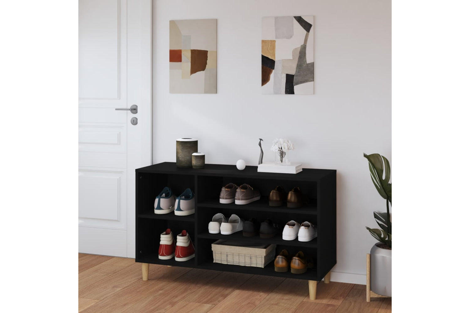 vidaXL 819741 Shoe Cabinet Black 102x36x60cm Engineered Wood-2