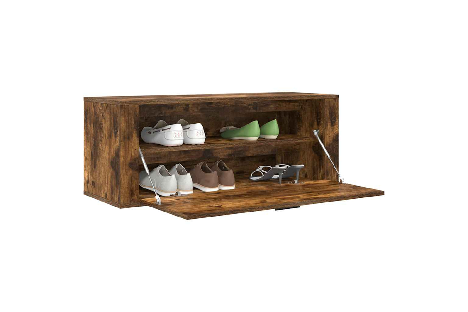 vidaXL 821025 Wall Shoe Cabinet Smoked Oak 100x35x38cm Engineered Wood-3