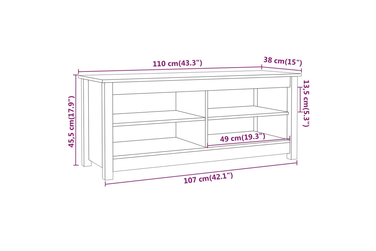 vidaXL 813774 Shoe Bench 110x38x45.5cm Solid Wood Pine-7