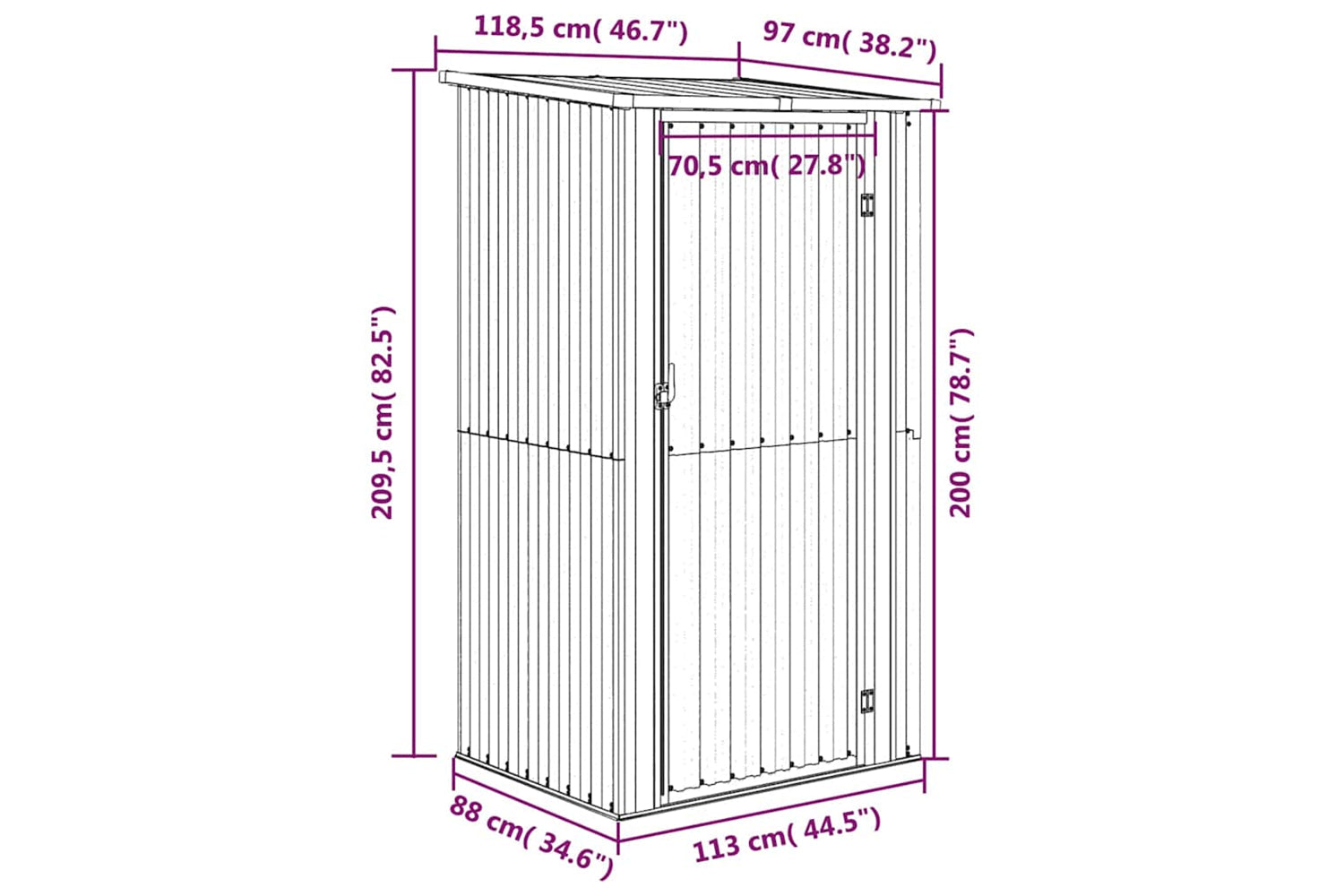 vidaXL 150900 Garden Shed Grey 118.5x97x209.5cm Galvanised Steel-7