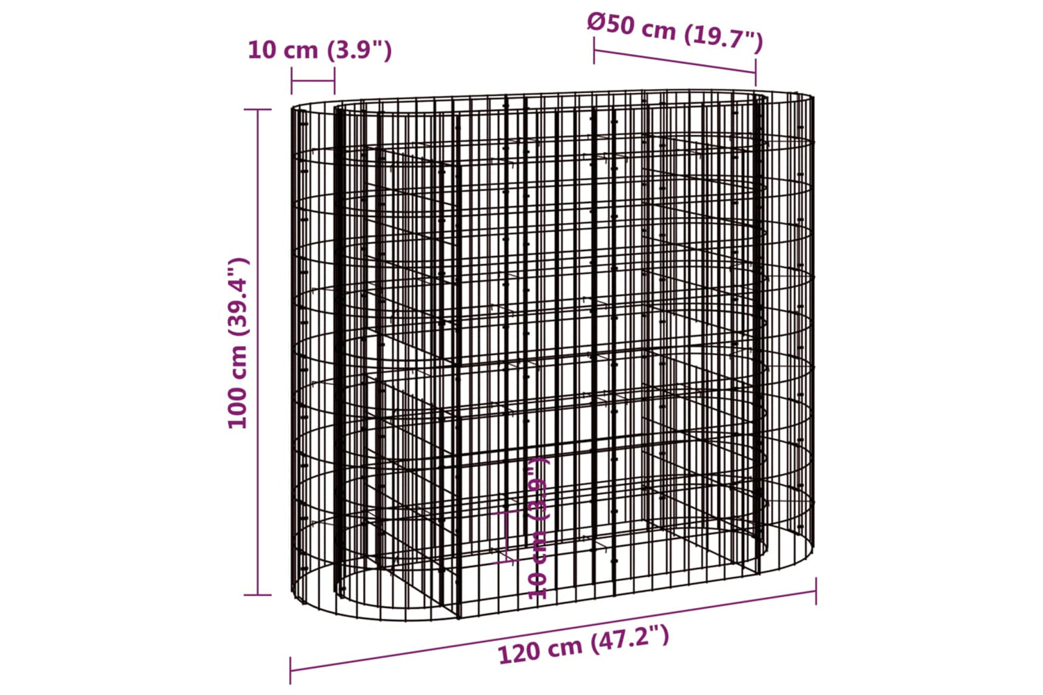 vidaXL 152032 Gabion Raised Bed Galvanised Iron 120x50x100cm-7