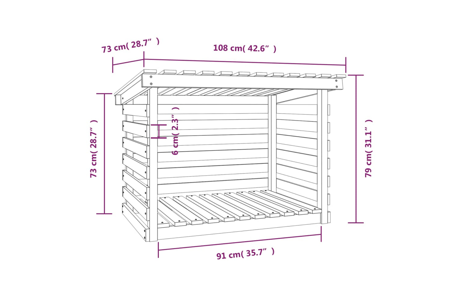 vidaXL 822229 Firewood Rack Grey 108x73x79cm Solid Wood Pine-7