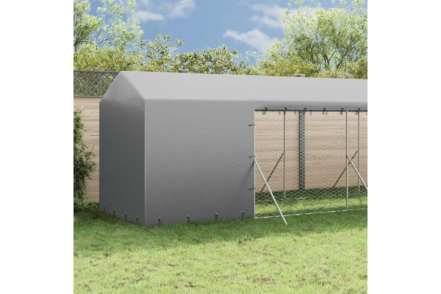 Vidaxl 3190493 Outdoor Dog Kennel With Roof Silver 2x14x2.5 M Galvanised Steel-2