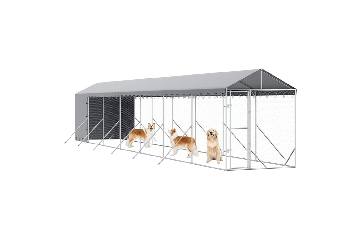 Vidaxl 3190493 Outdoor Dog Kennel With Roof Silver 2x14x2.5 M Galvanised Steel-3