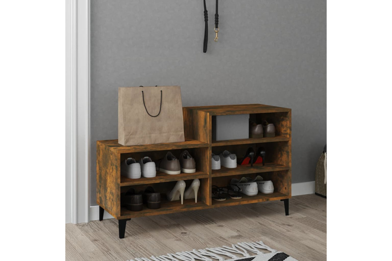 vidaXL 819737 Shoe Cabinet Smoked Oak 102x36x60cm Engineered Wood-5