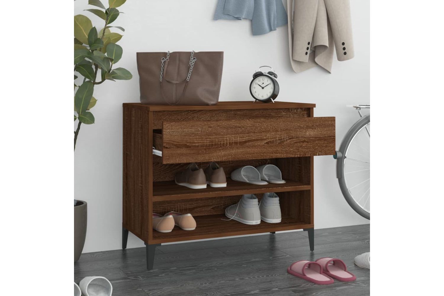 vidaXL 819771 Shoe Cabinet Brown Oak 70x36x60cm Engineered Wood-2
