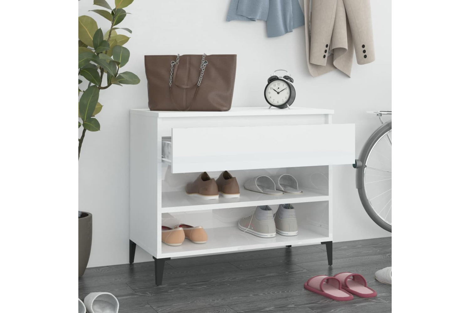 vidaXL 819766 Shoe Cabinet High Gloss White 70x36x60cm Engineered Wood-2