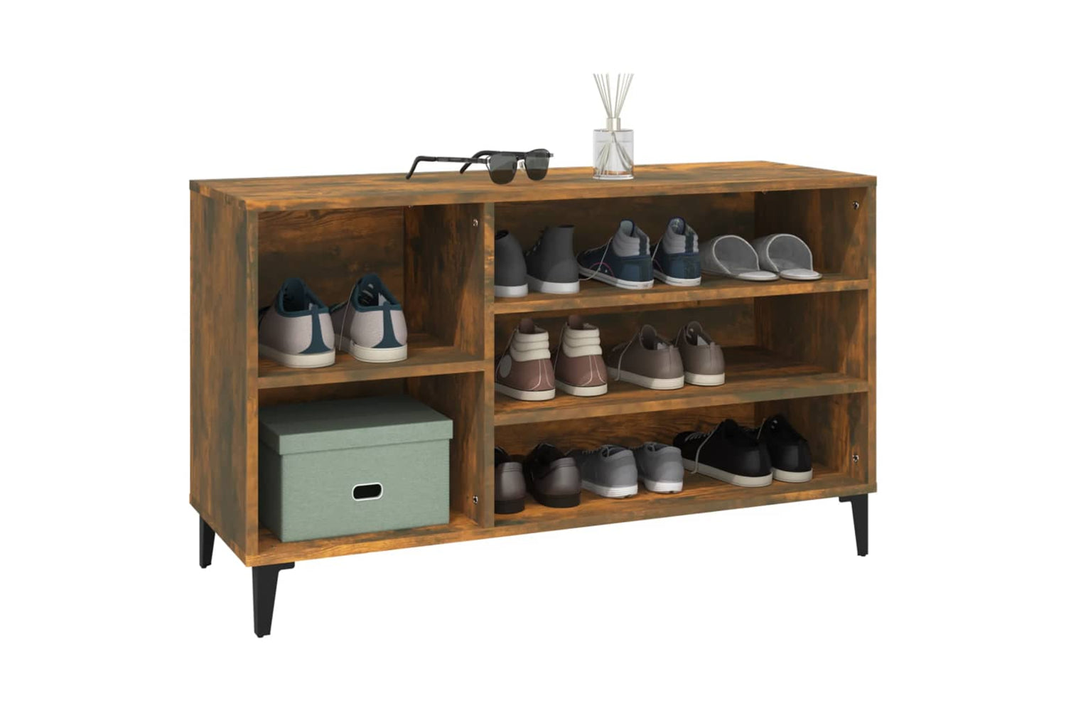 vidaXL 819753 Shoe Cabinet Smoked Oak 102x36x60cm Engineered Wood-3