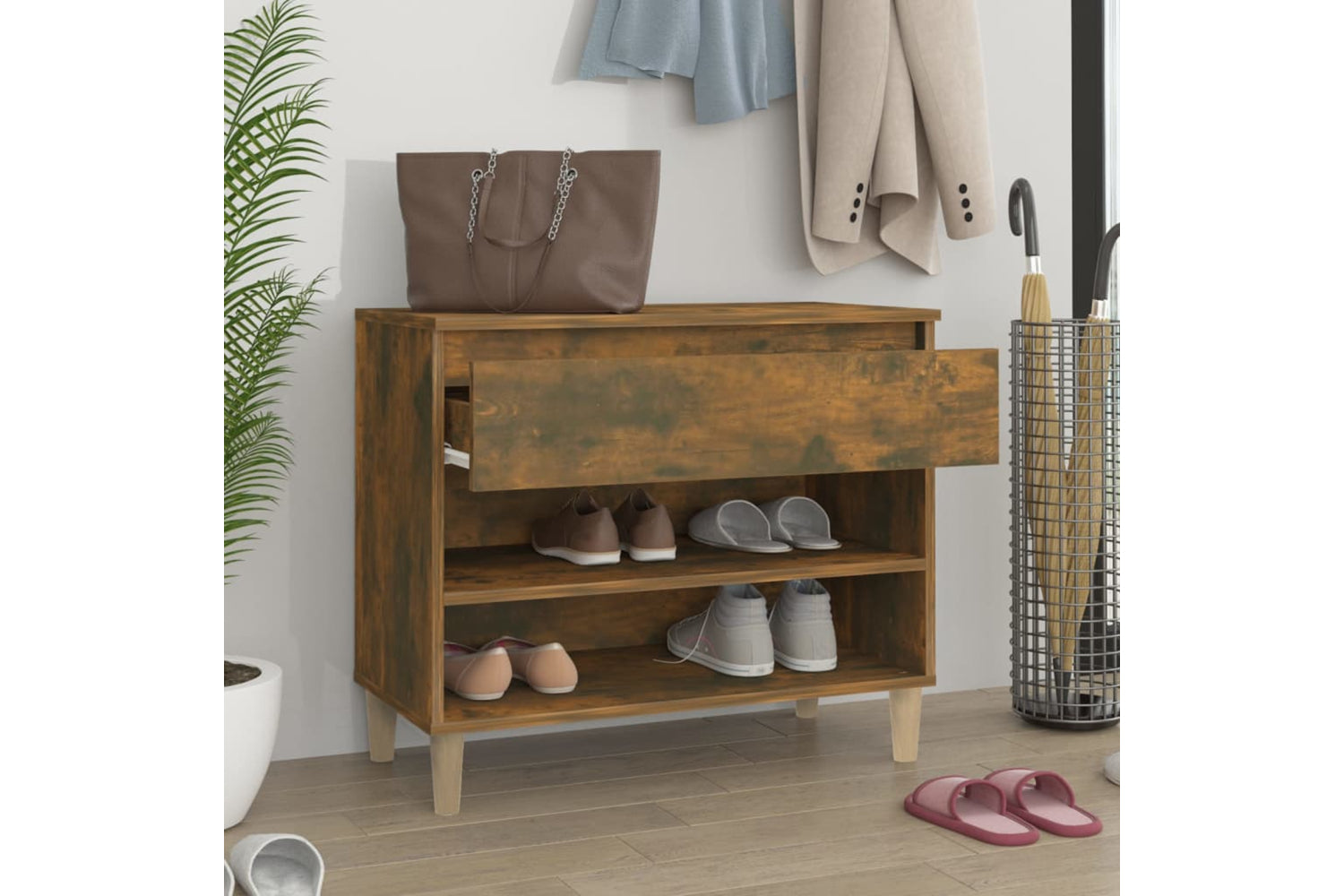 vidaXL 819761 Shoe Cabinet Smoked Oak 70x36x60cm Engineered Wood-2