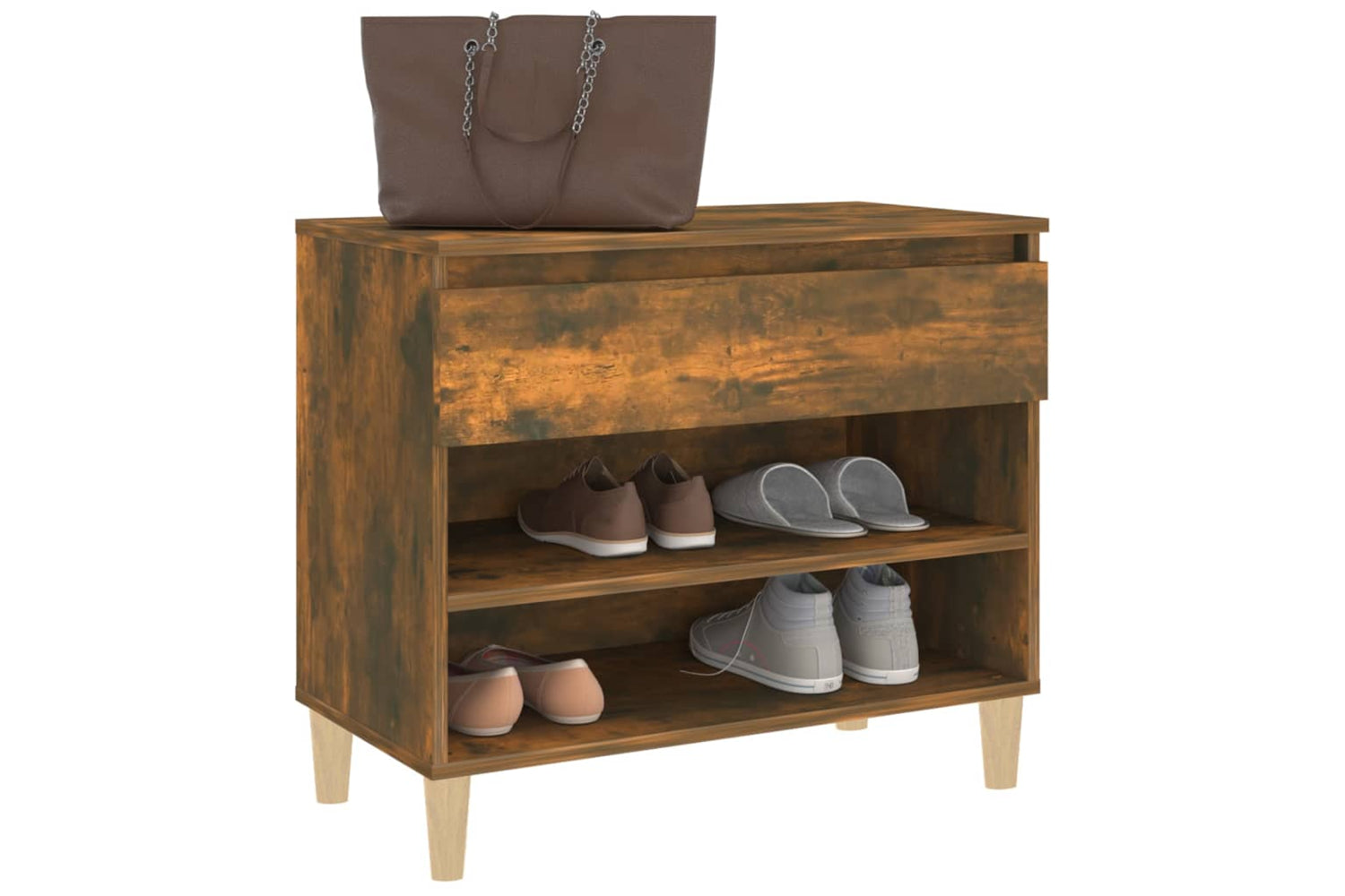 vidaXL 819761 Shoe Cabinet Smoked Oak 70x36x60cm Engineered Wood-3