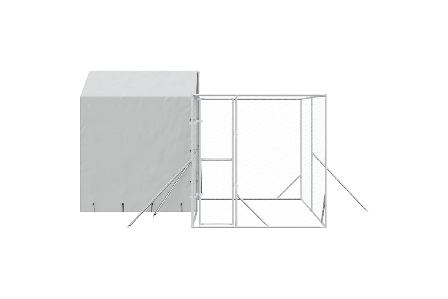Vidaxl 3190478 Outdoor Dog Kennel With Roof Silver 4x4x2.5 M Galvanised Steel-3