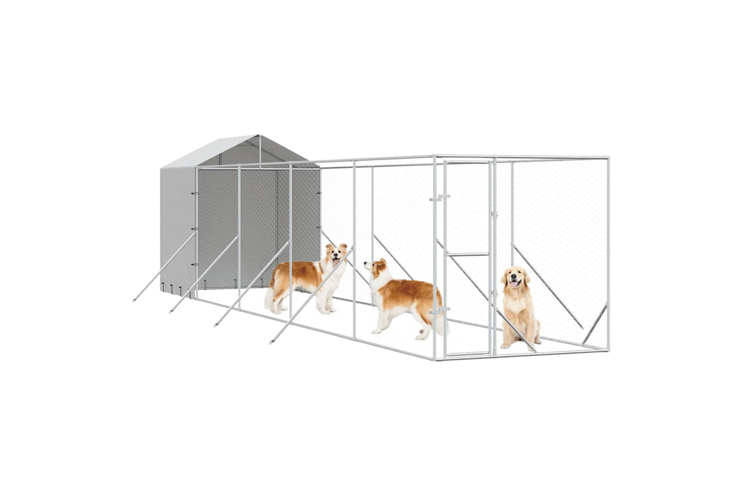 Vidaxl 3190476 Outdoor Dog Kennel With Roof Silver 2x10x2.5 M Galvanised Steel-3