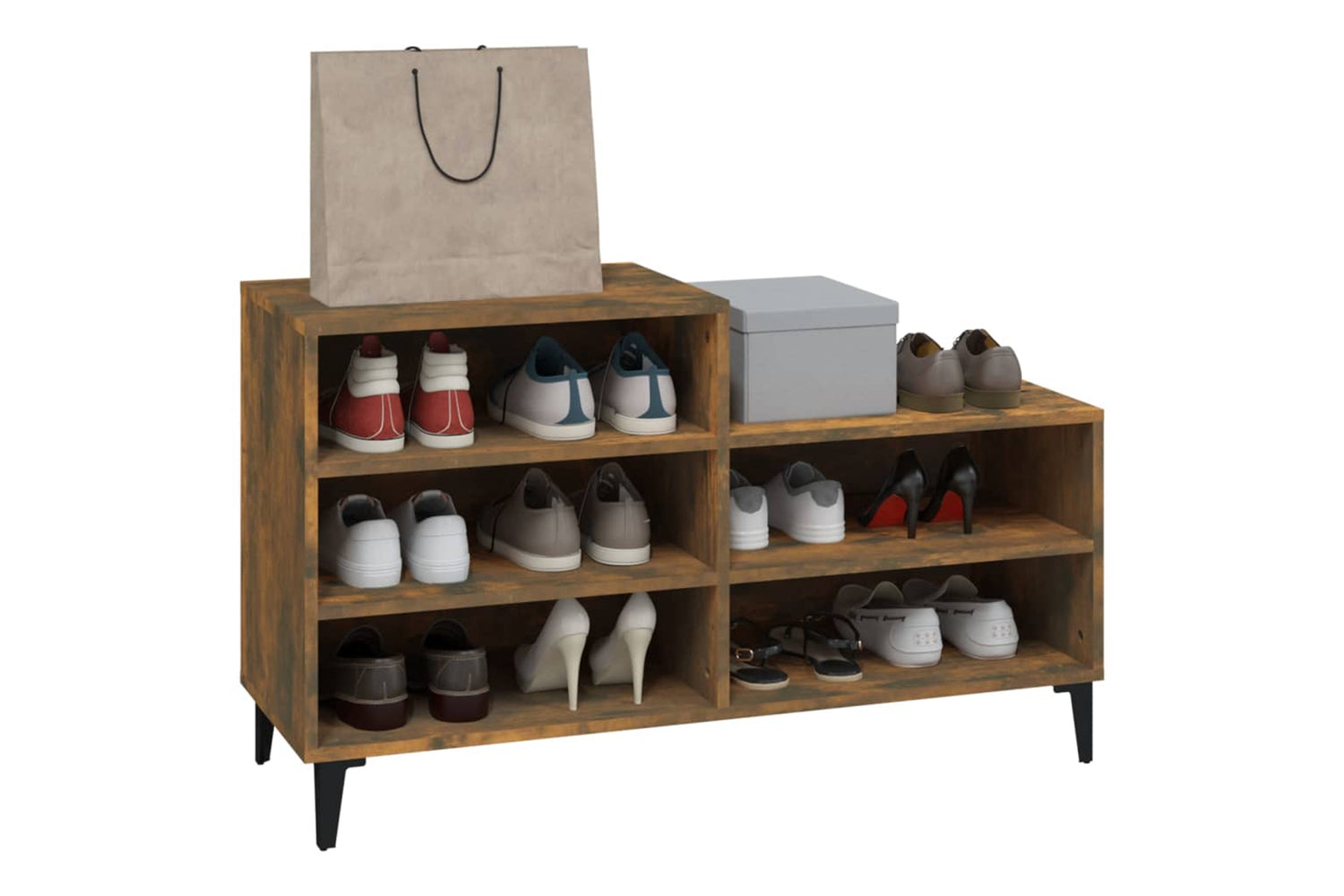 vidaXL 819737 Shoe Cabinet Smoked Oak 102x36x60cm Engineered Wood-6