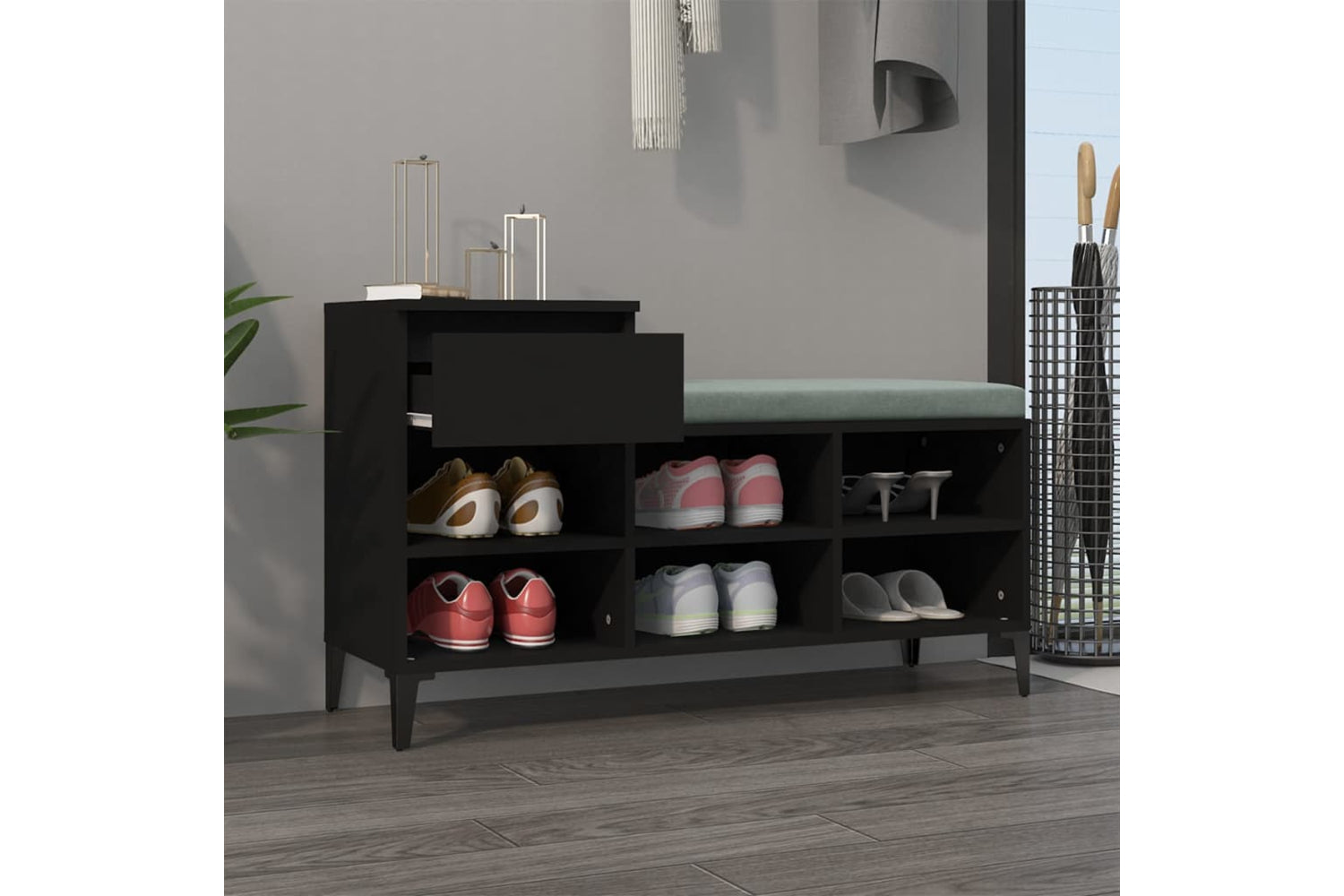 vidaXL 821213 Shoe Cabinet Black 102x36x60cm Engineered Wood-2