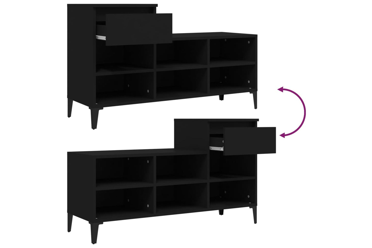 vidaXL 821213 Shoe Cabinet Black 102x36x60cm Engineered Wood-8