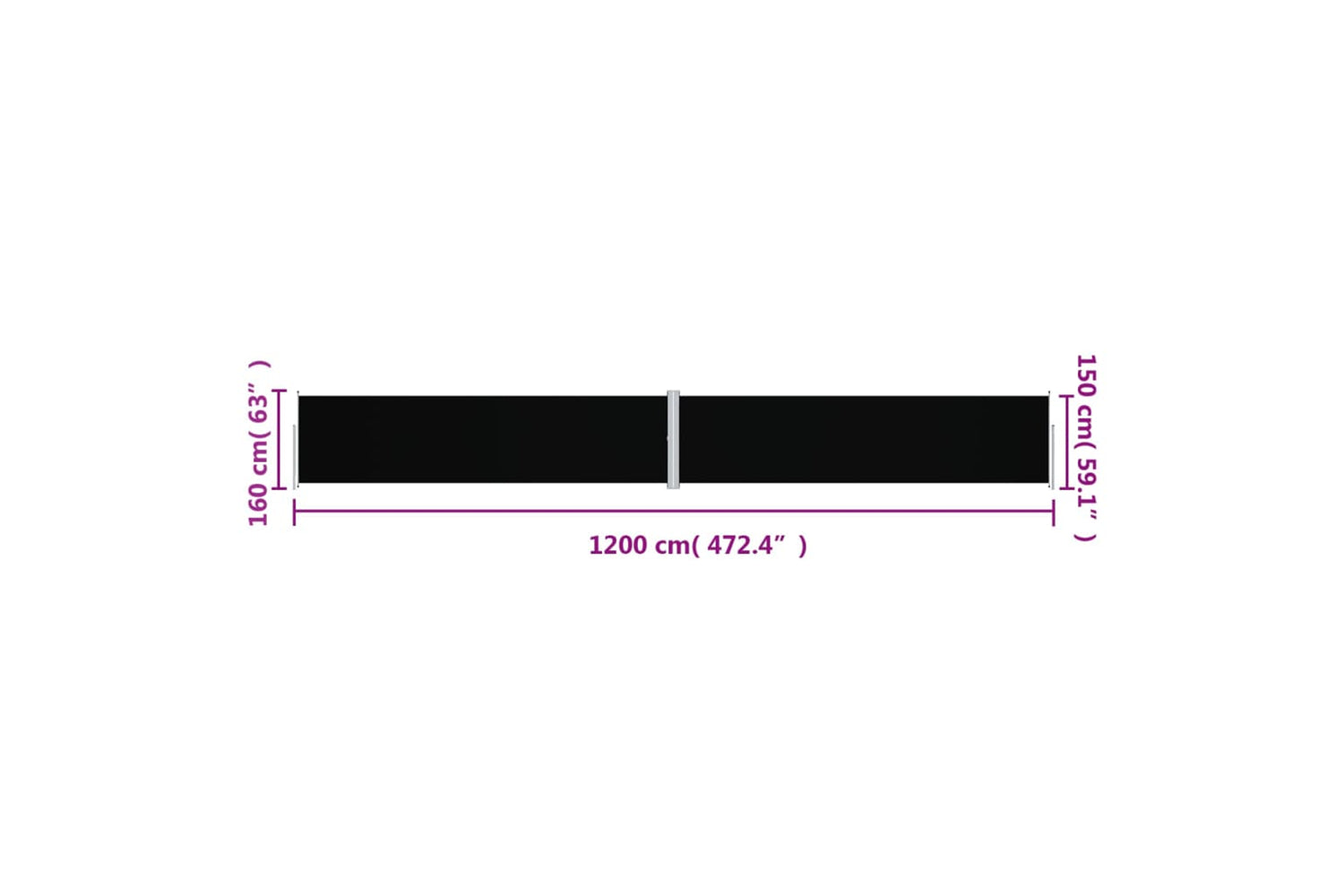 vidaXL Retractable Side Awning Black 160x1200cm-7