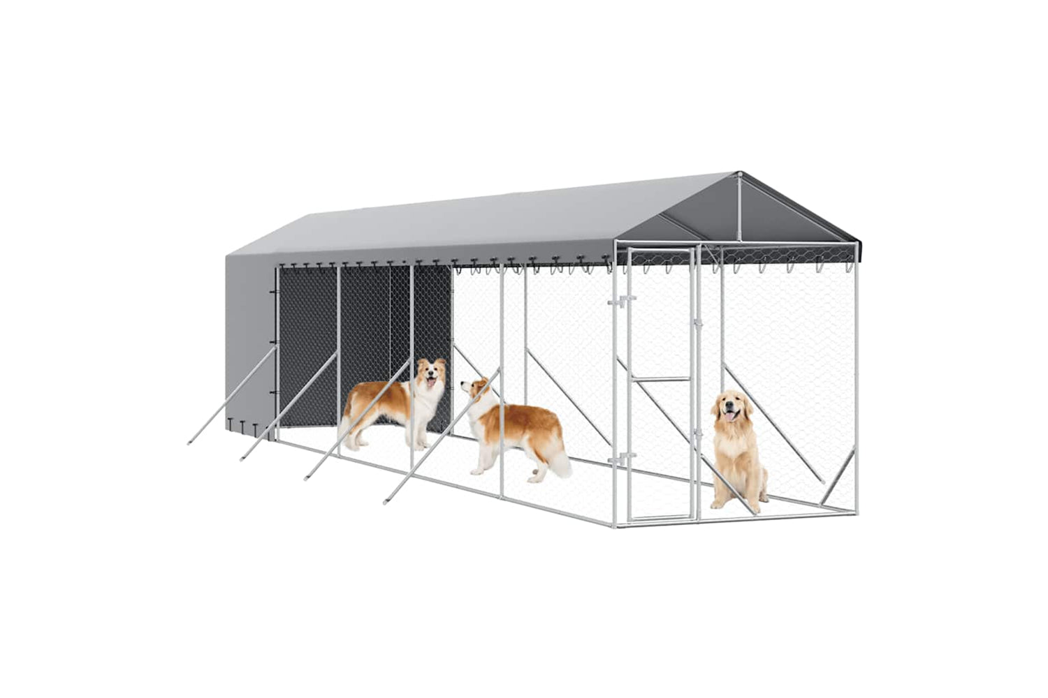 Vidaxl 3190492 Outdoor Dog Kennel With Roof Silver 2x10x2.5 M Galvanised Steel-3