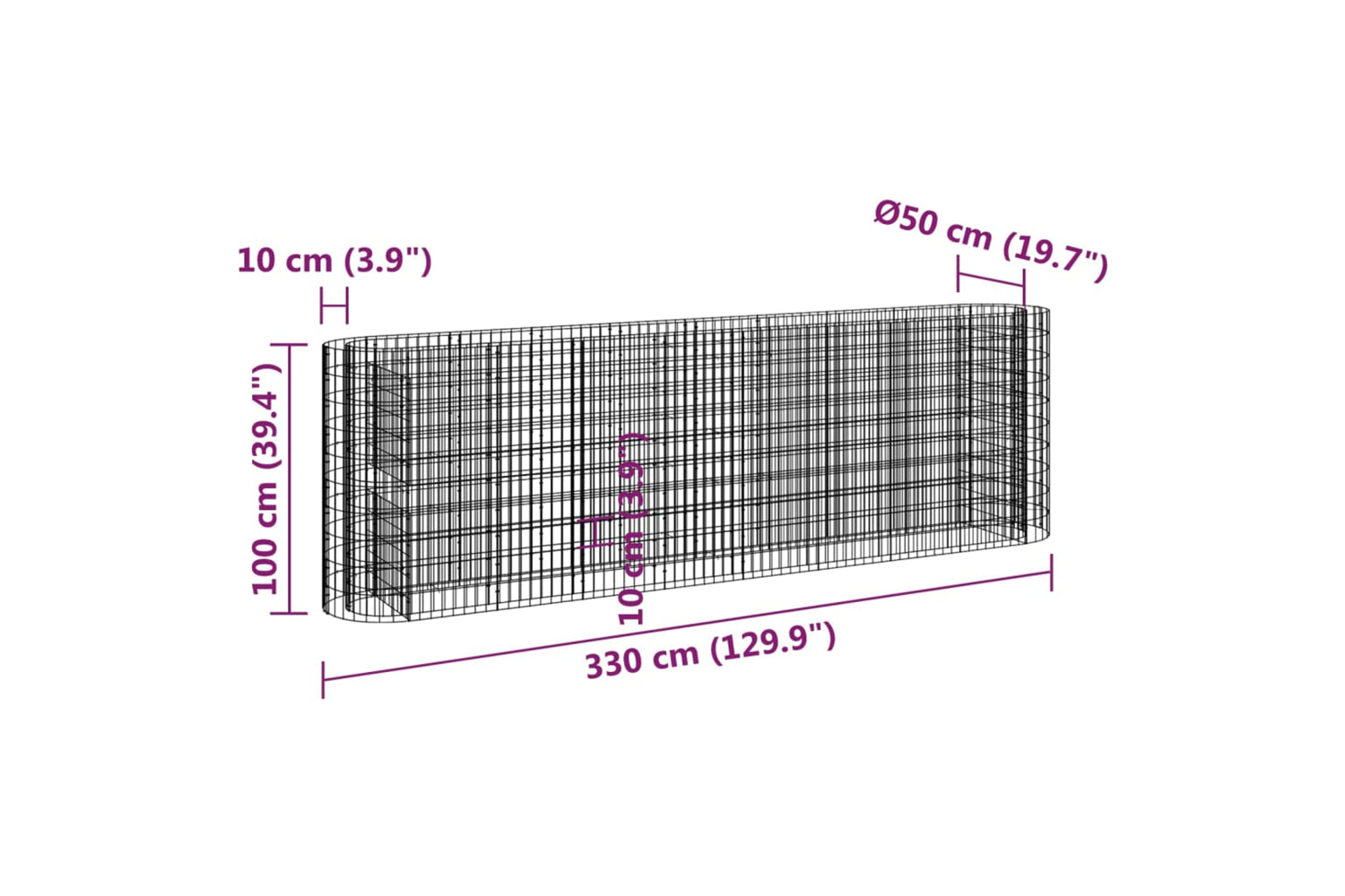 vidaXL 152035 Gabion Raised Bed Galvanised Iron 330x50x100cm-7