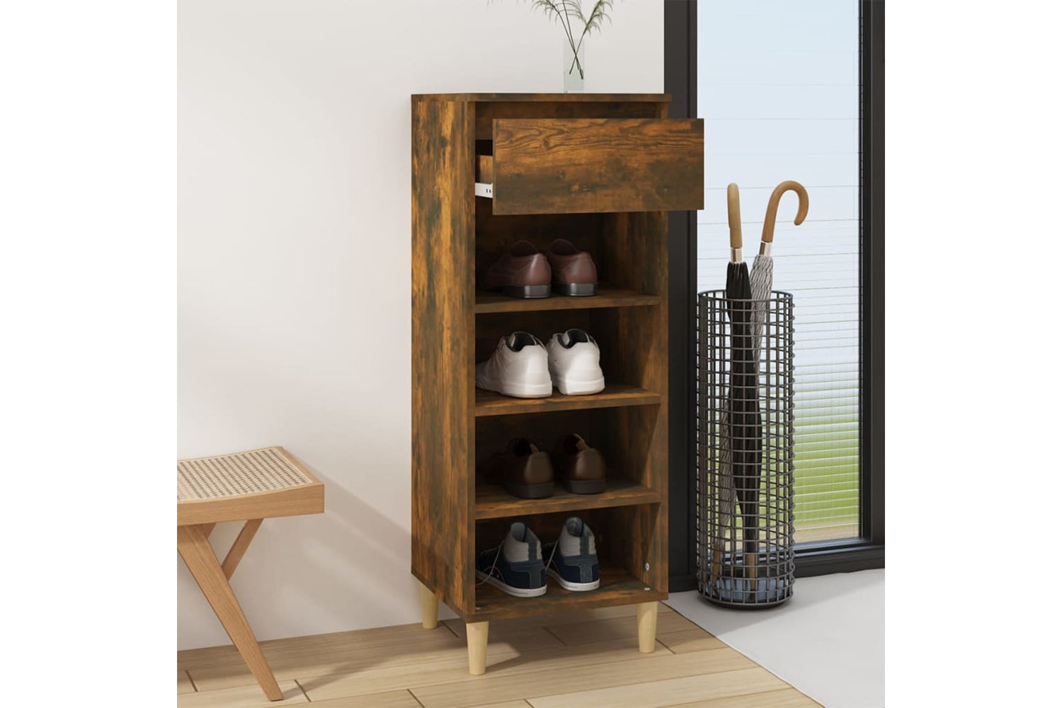 vidaXL 819777 Shoe Cabinet Smoked Oak 40x36x105cm Engineered Wood-5