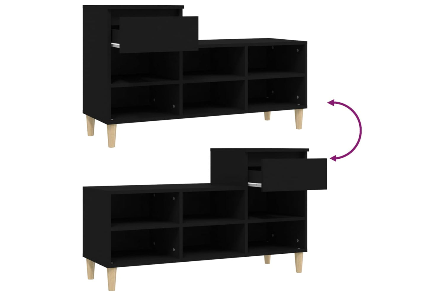 vidaXL 821205 Shoe Cabinet Black 102x36x60cm Engineered Wood-8