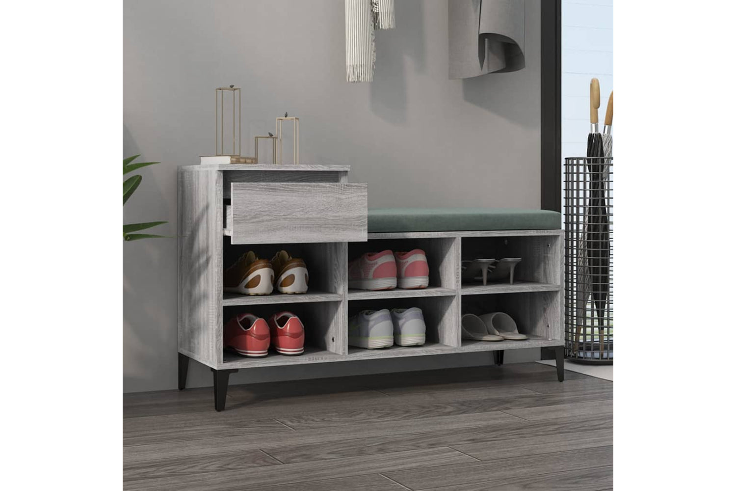 vidaXL 821218 Shoe Cabinet Grey Sonoma 102x36x60cm Engineered Wood-2
