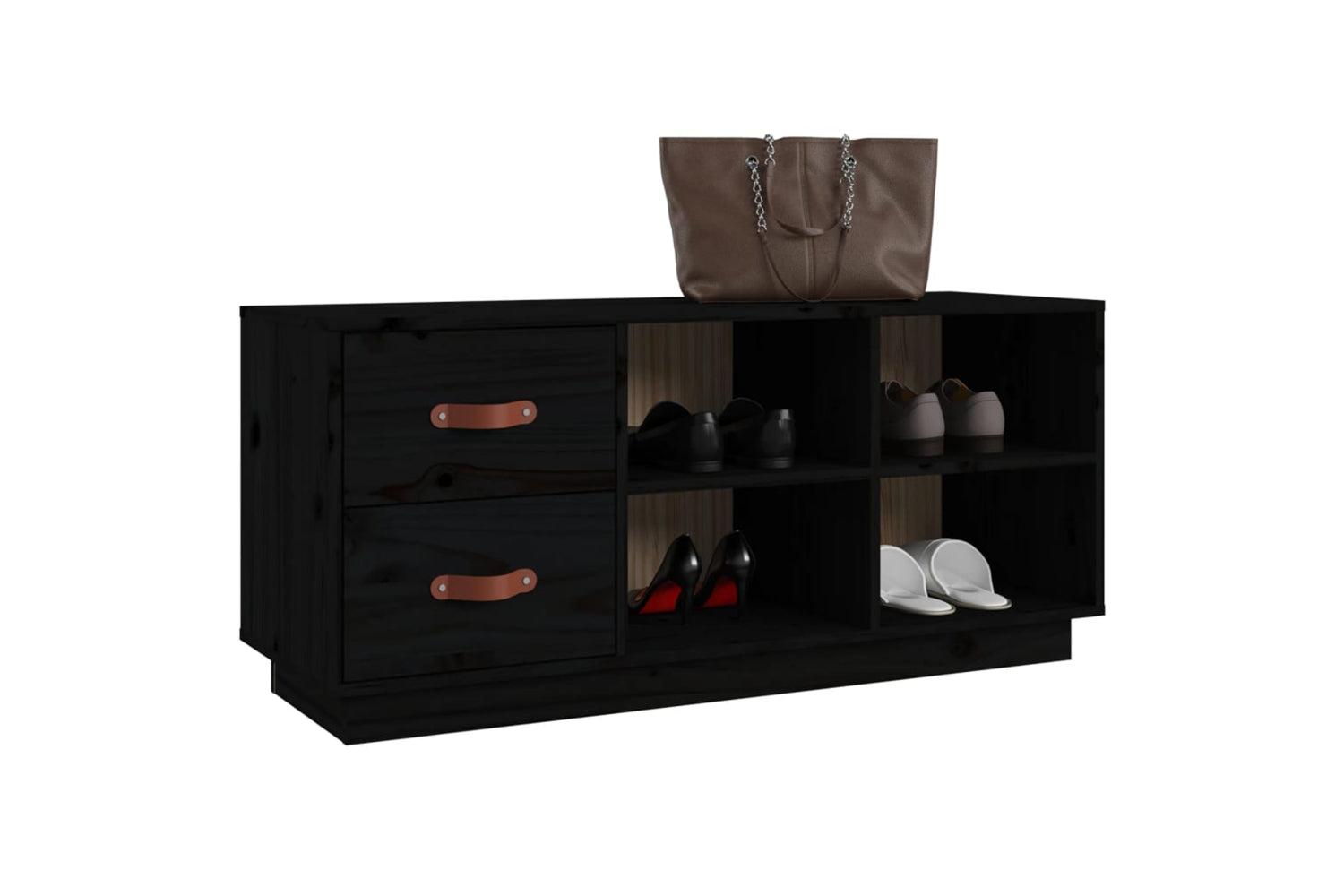 vidaXL 820181 Shoe Bench Black 100x34x45cm Solid Wood Pine-3