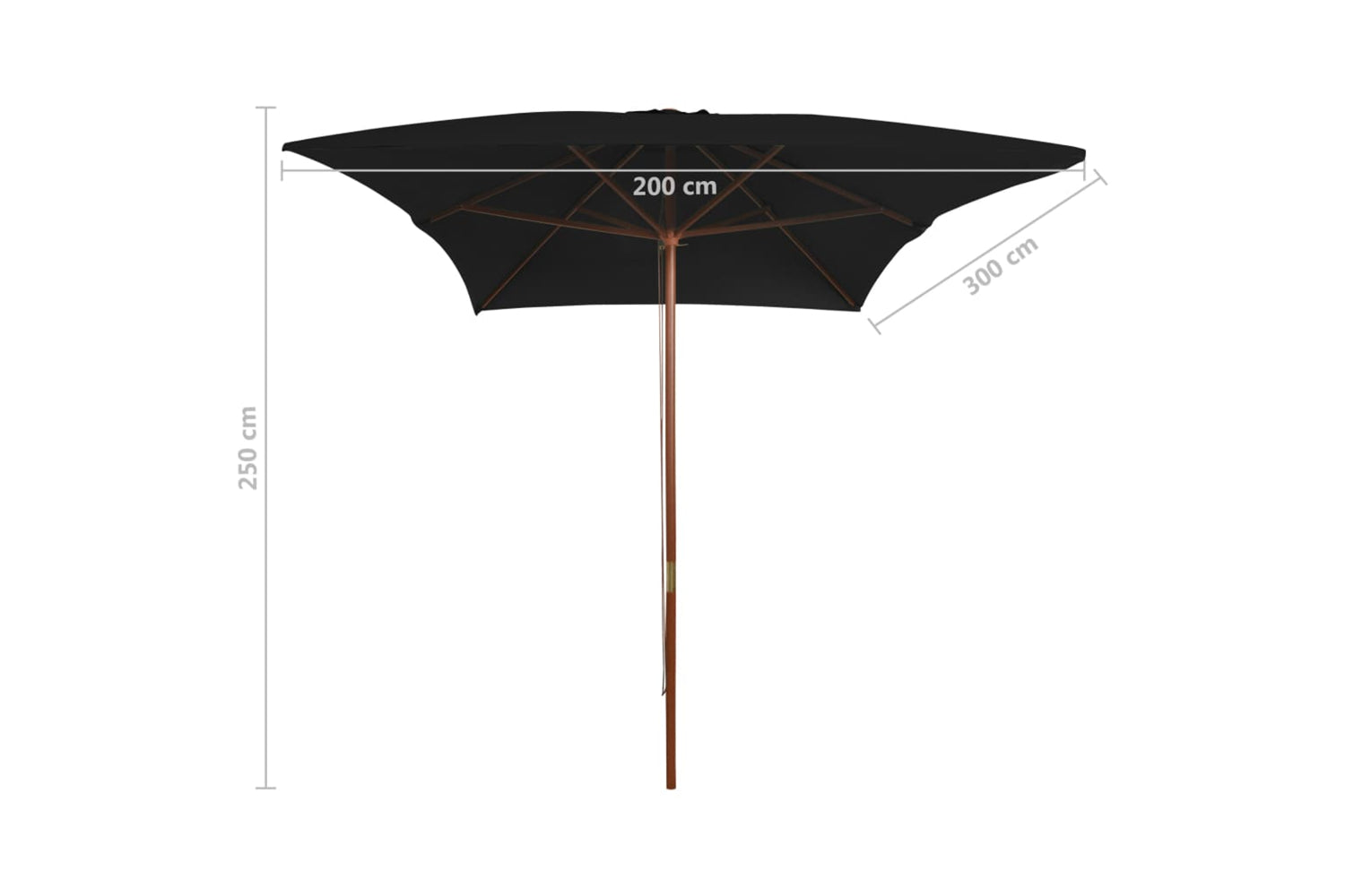 vidaXL 313760 Outdoor Parasol With Wooden Pole Black 200x300cm-6