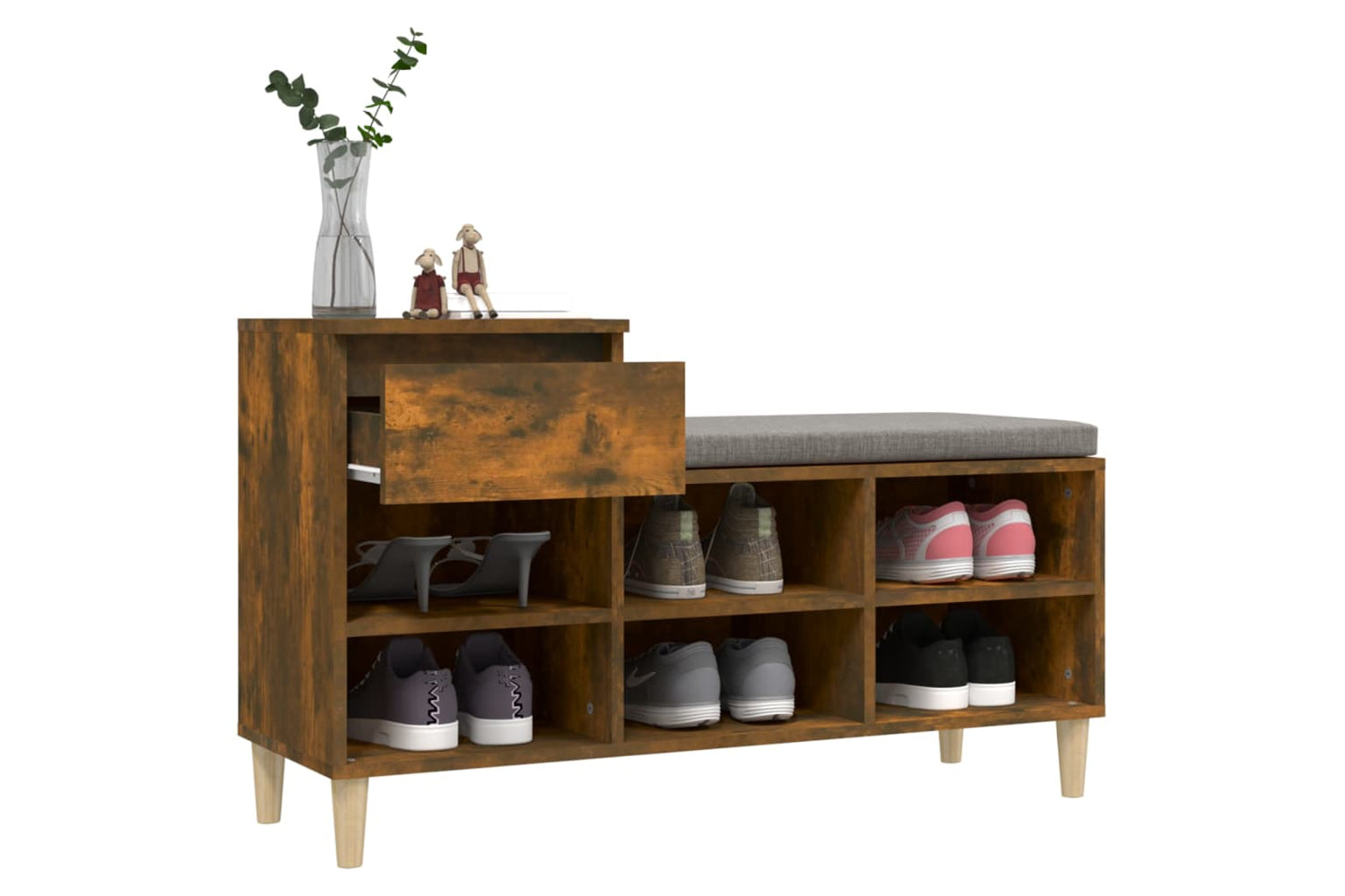 vidaXL 821209 Shoe Cabinet Smoked Oak 102x36x60cm Engineered Wood-4