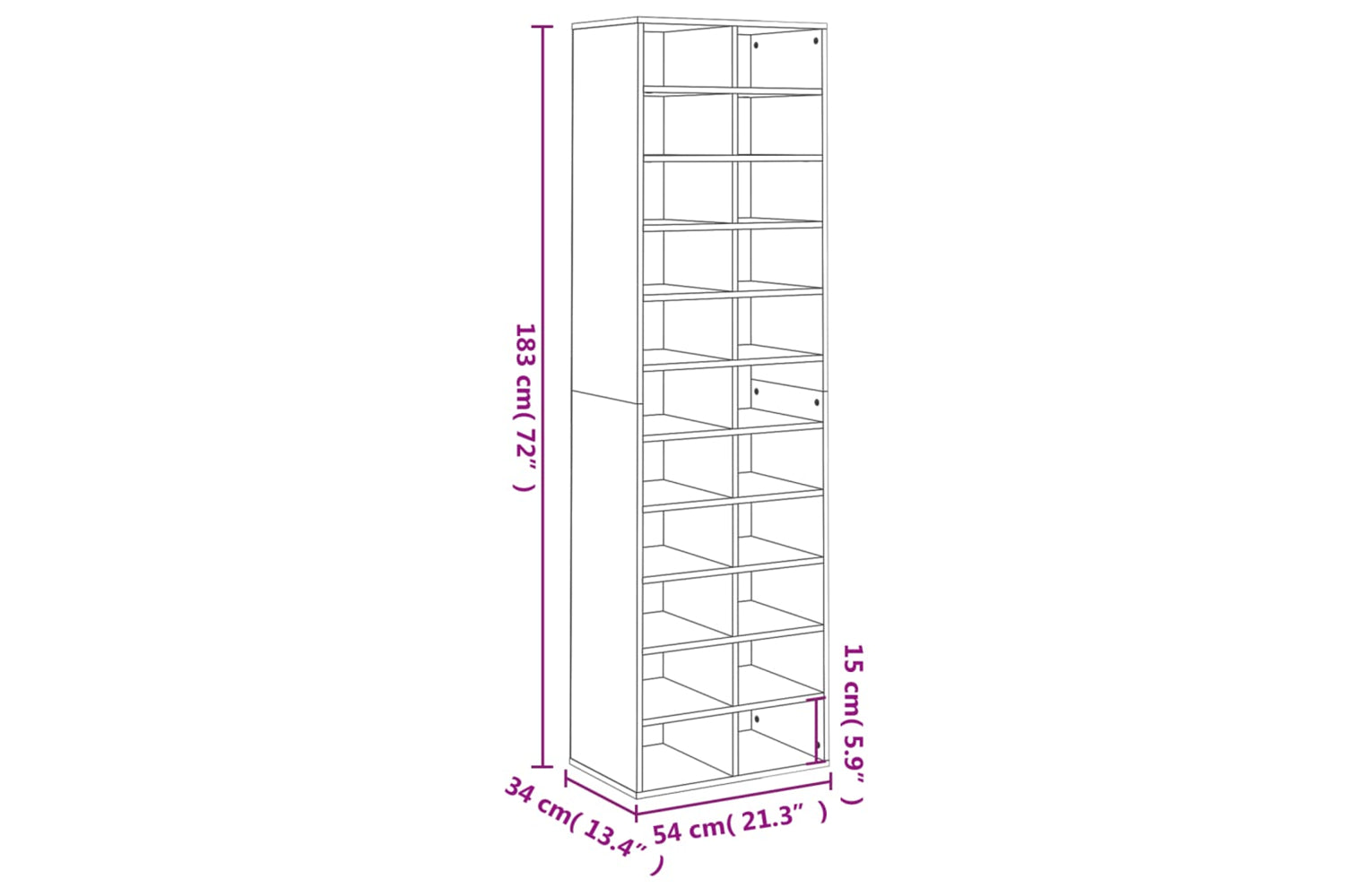 vidaXL 800369 Shoe Cabinet White 54x34x183cm Engineered Wood-6