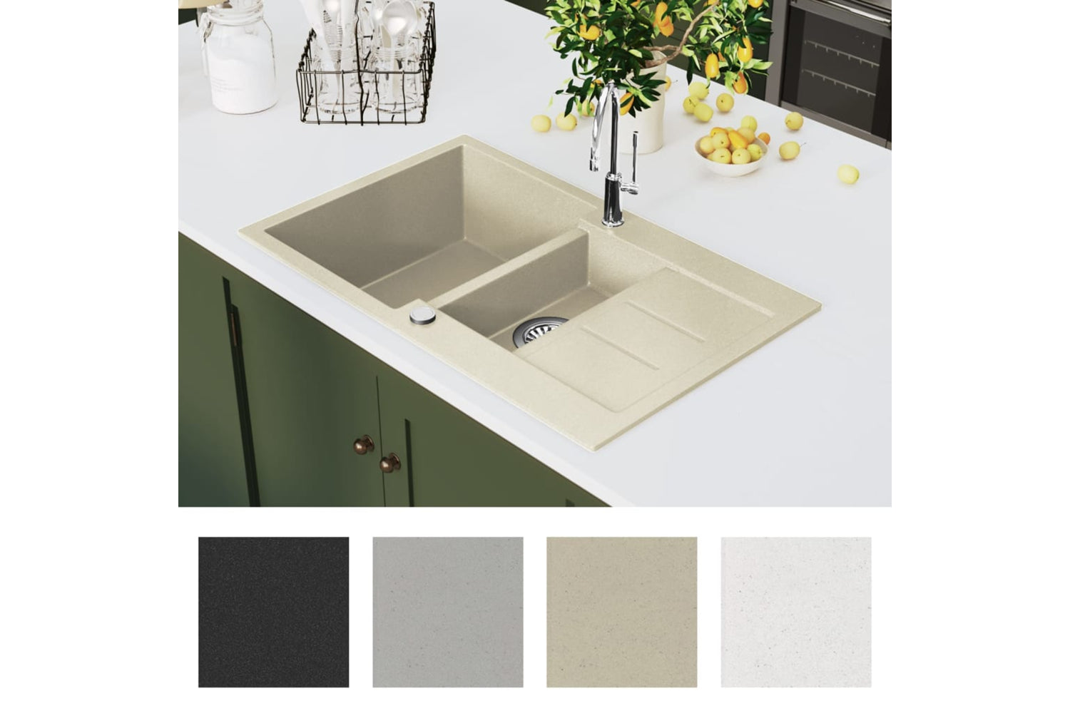 Vidaxl Granite Kitchen Sink Double Basins Beige-6