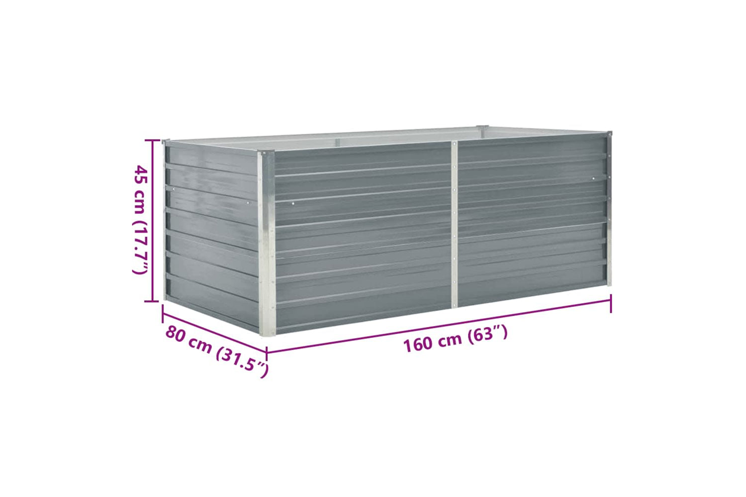 vidaXL 47011 Raised Garden Bed 160x80x45cm Galvanised Steel Grey-6