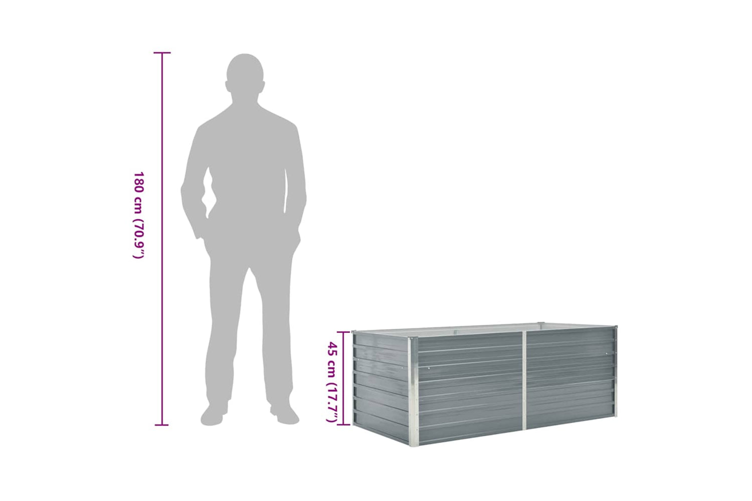 vidaXL 47011 Raised Garden Bed 160x80x45cm Galvanised Steel Grey-7