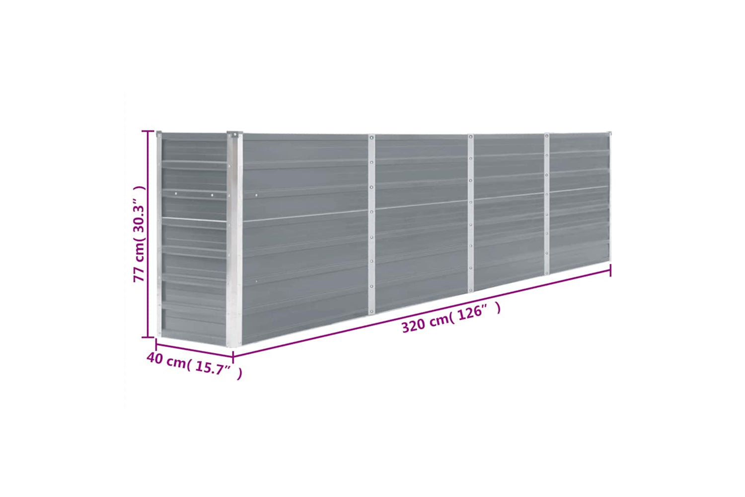 vidaXL 47048 Raised Garden Bed 320x40x77cm Galvanised Steel Grey-7