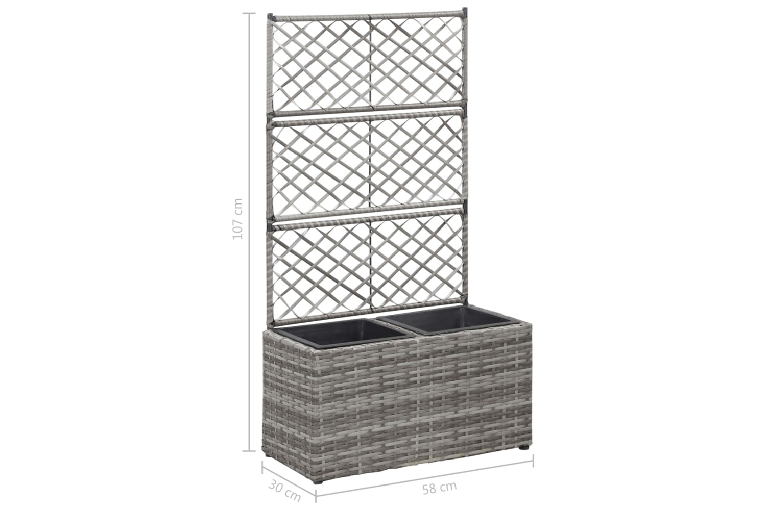 vidaXL 46934 Trellis Raised Bed With 2 Pots 58x30x107cm Poly Rattan Grey-7