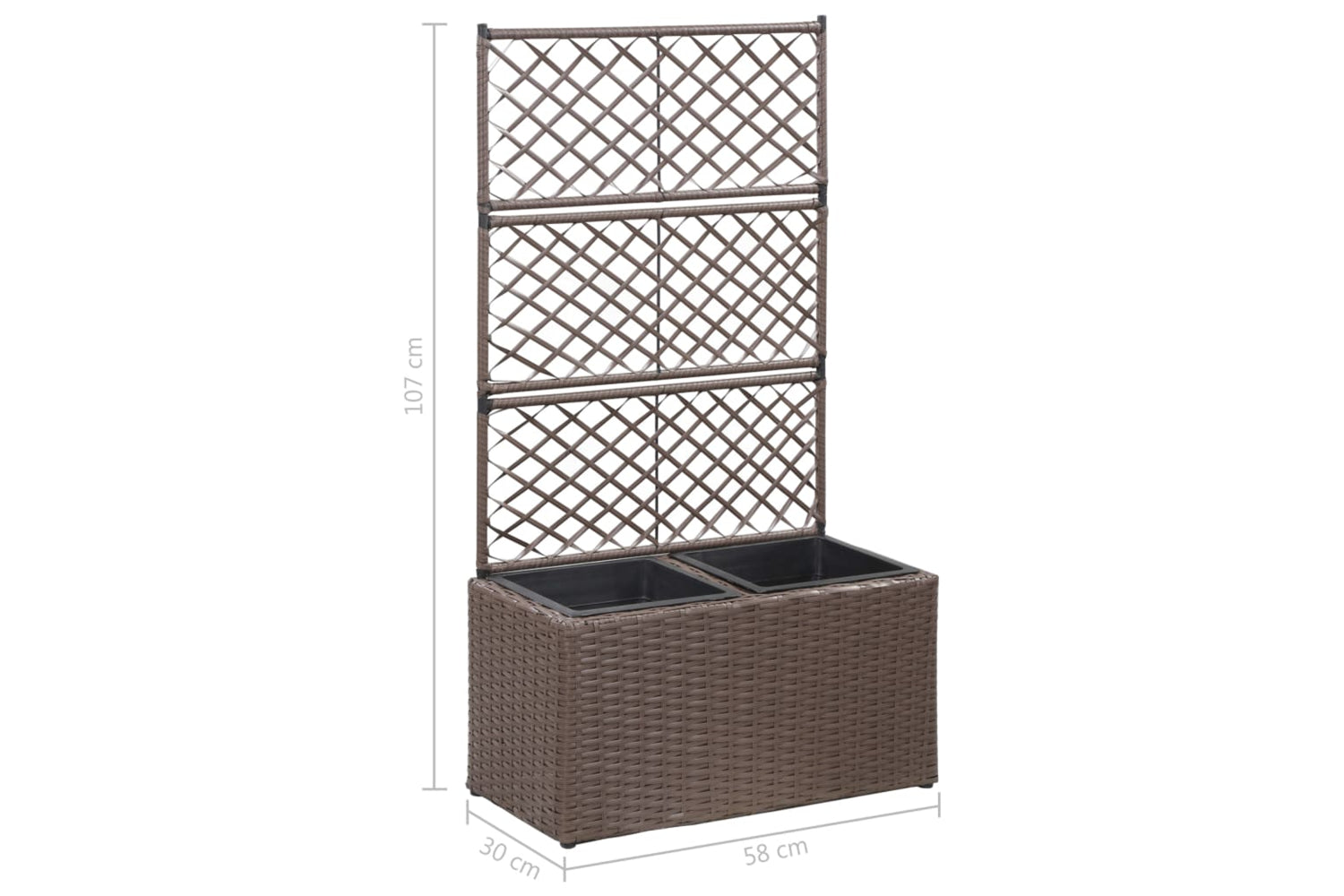 vidaXL 46937 Trellis Raised Bed With 2 Pots 58x30x107cm Poly Rattan Brown-7