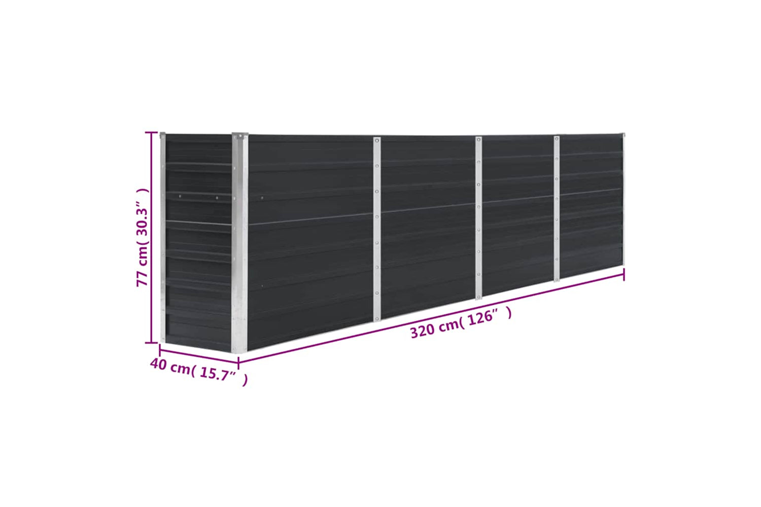 vidaXL 47051 Raised Garden Bed 320x40x77cm Galvanised Steel Anthracite-7