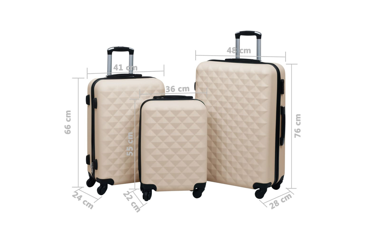 Vidaxl 92416 Hardcase Trolley Set 3 Pcs Gold Abs-8