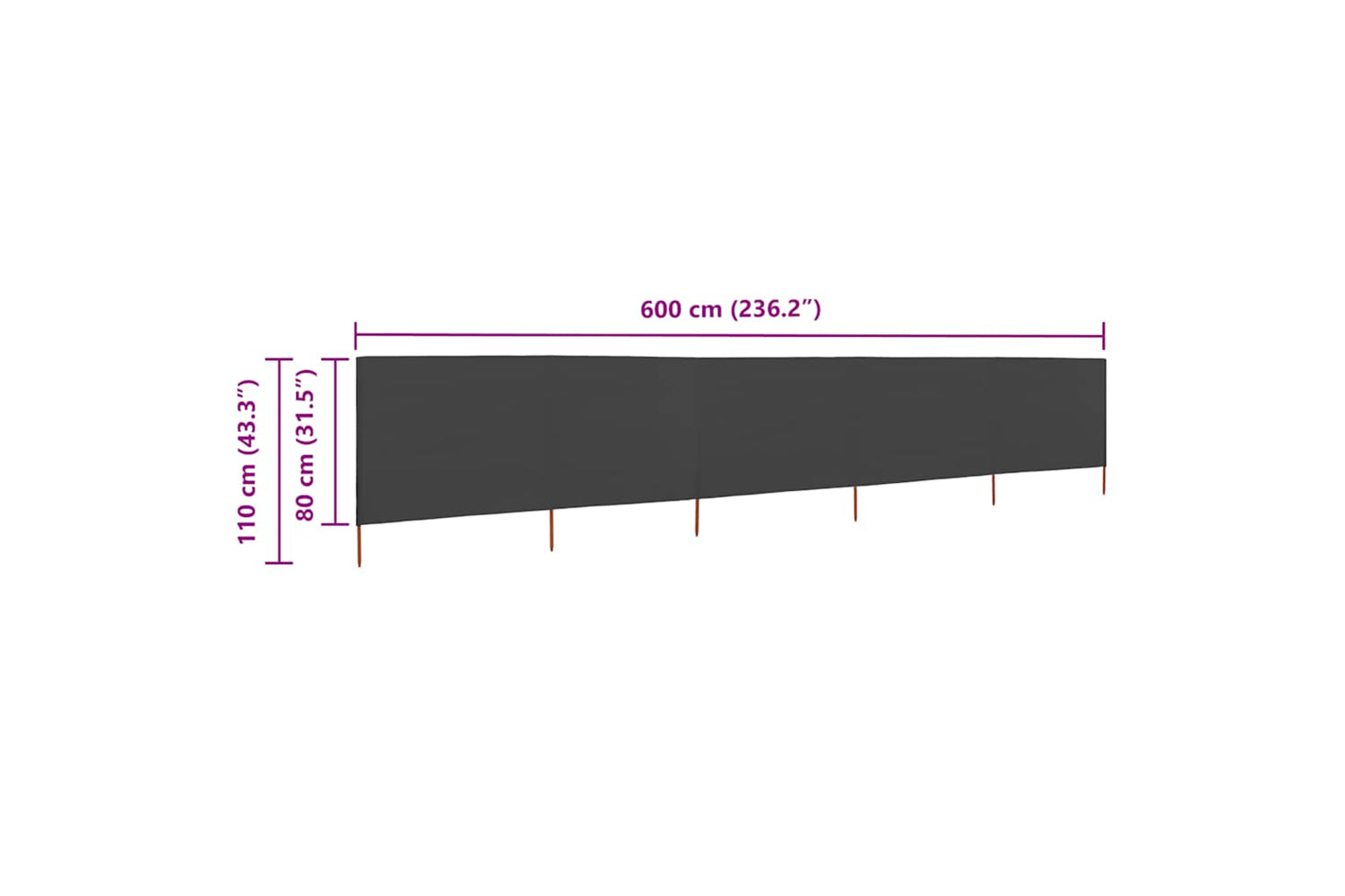 vidaXL 47156 5-panel Wind Screen Fabric 600x80cm Anthracite-6