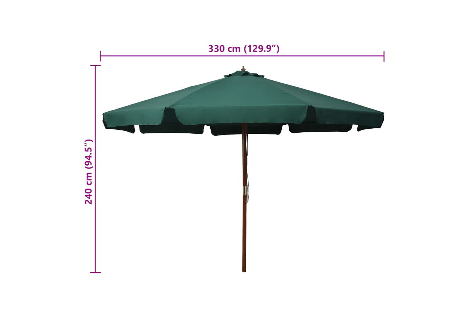 vidaXL 47213 Outdoor Parasol With Wooden Pole 330cm Green-5