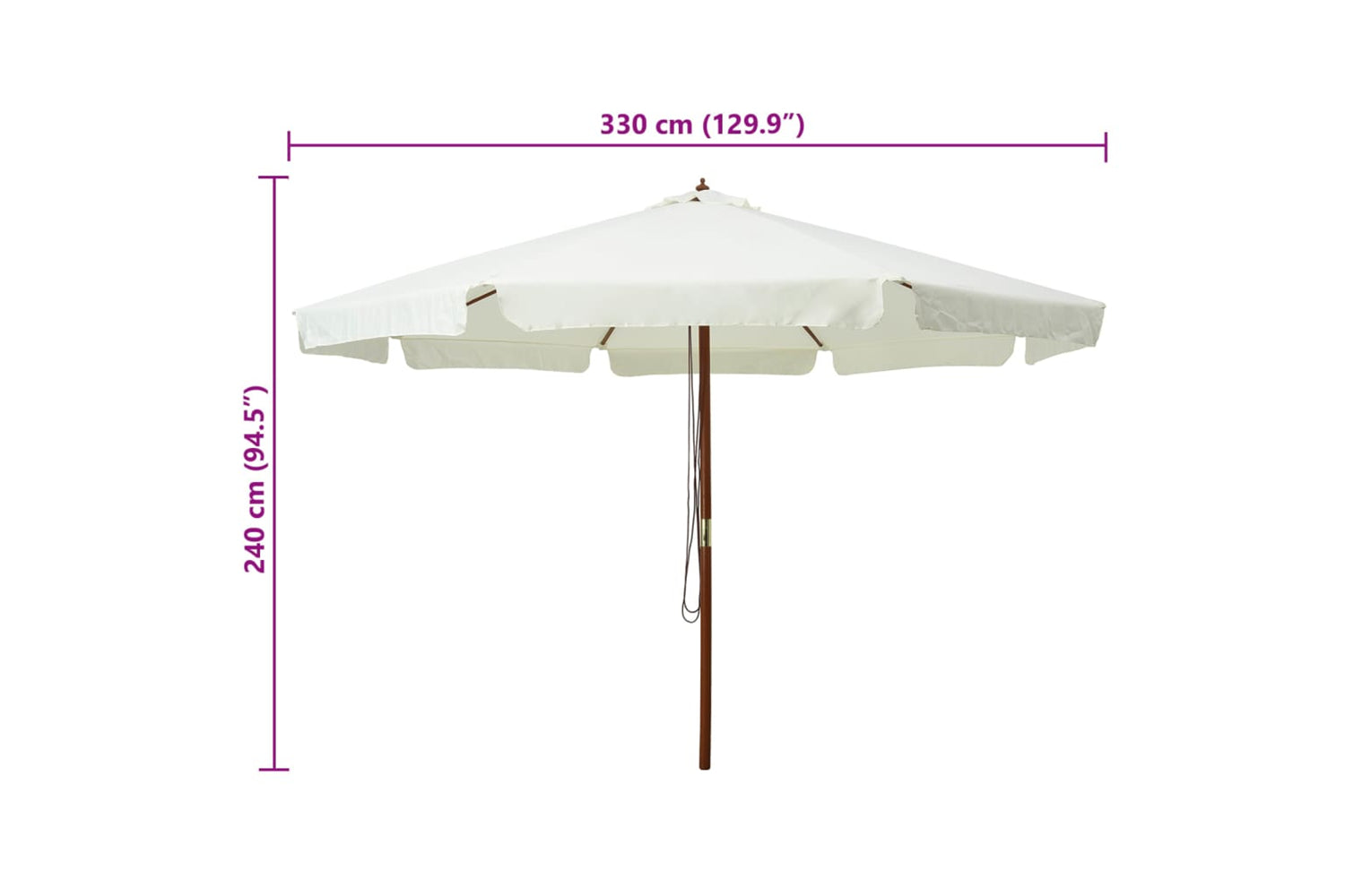 vidaXL 47212 Outdoor Parasol With Wooden Pole 330cm Sand White-5