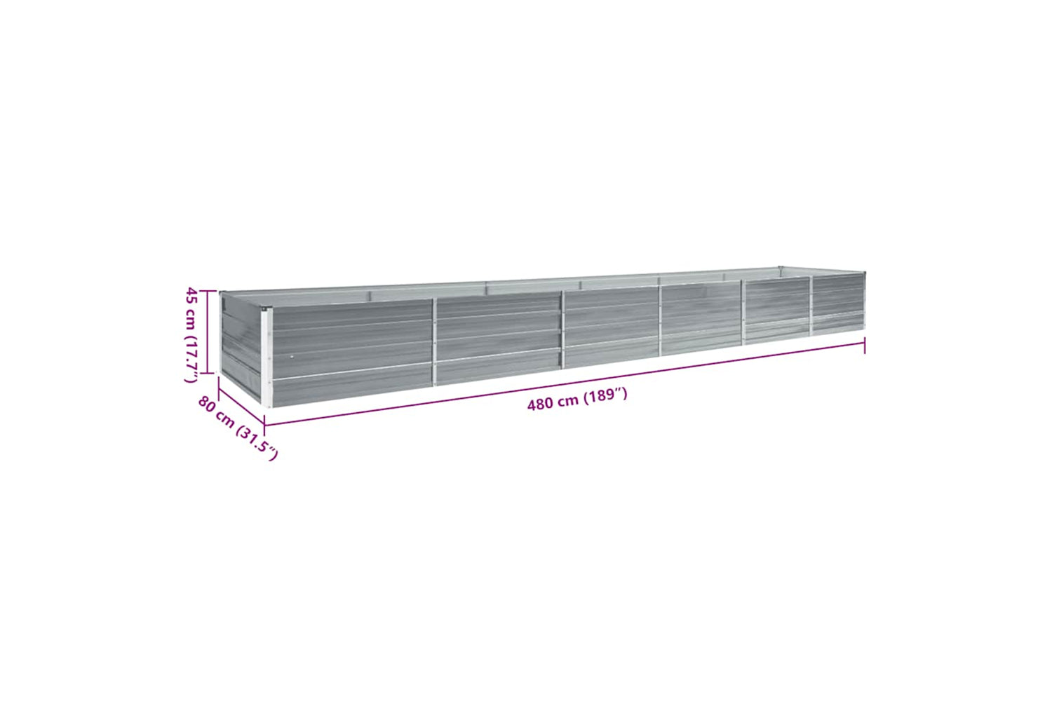 vidaXL 47064 Garden Raised Bed Galvanised Steel 480x80x45cm Grey-8